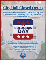 City Hall Closed Oct. 14, 2024, for Observance of Columbus Day